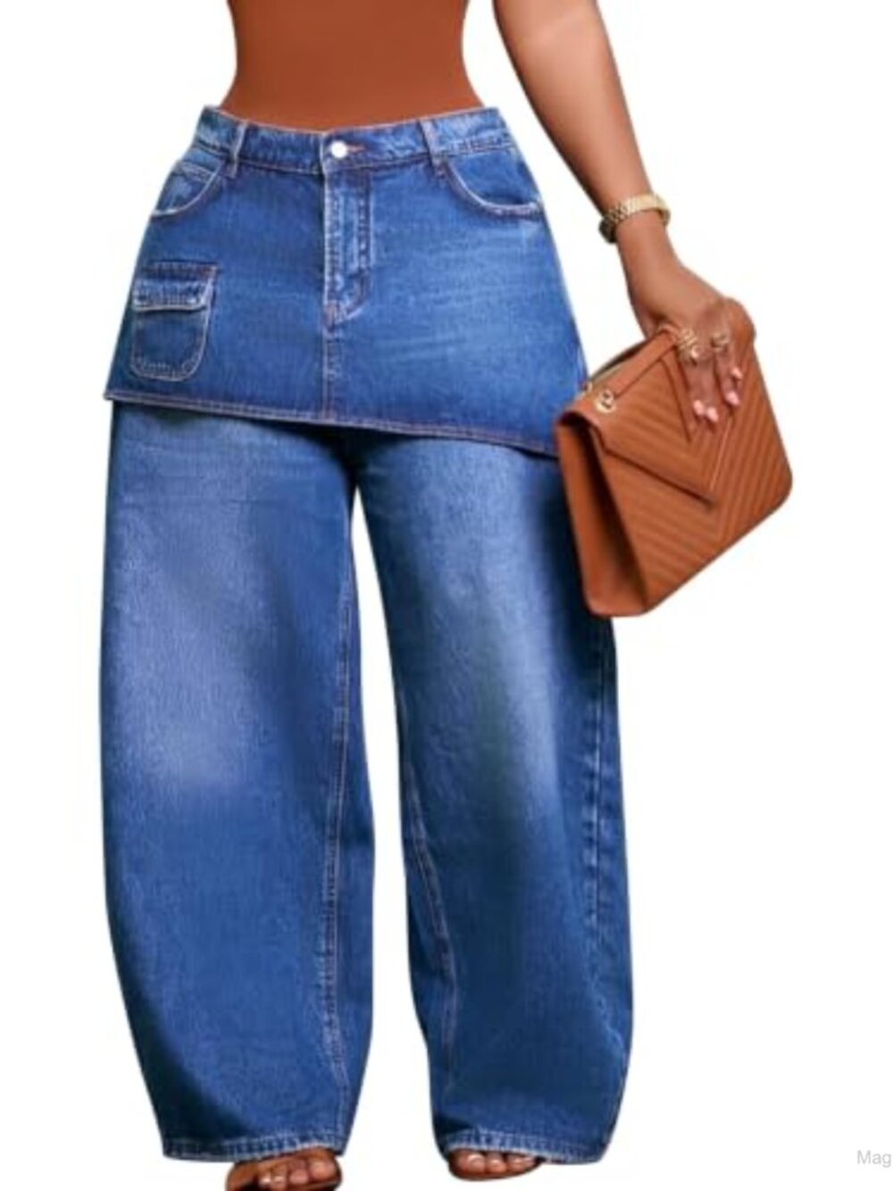 Women's High Waisted Baggy Wide Leg Patchwork Jeans